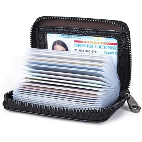 Leather Card Holder Wallet RFID Blocking Secure Card Case ID Case Organizer - Picture 8 of 8